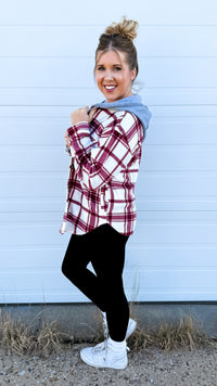 Haylee Plaid Fleece Shacket  | Wine & Ivory