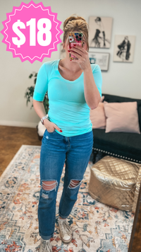 Anabel 3/4 Sleeve Top: Aqua *SALE*