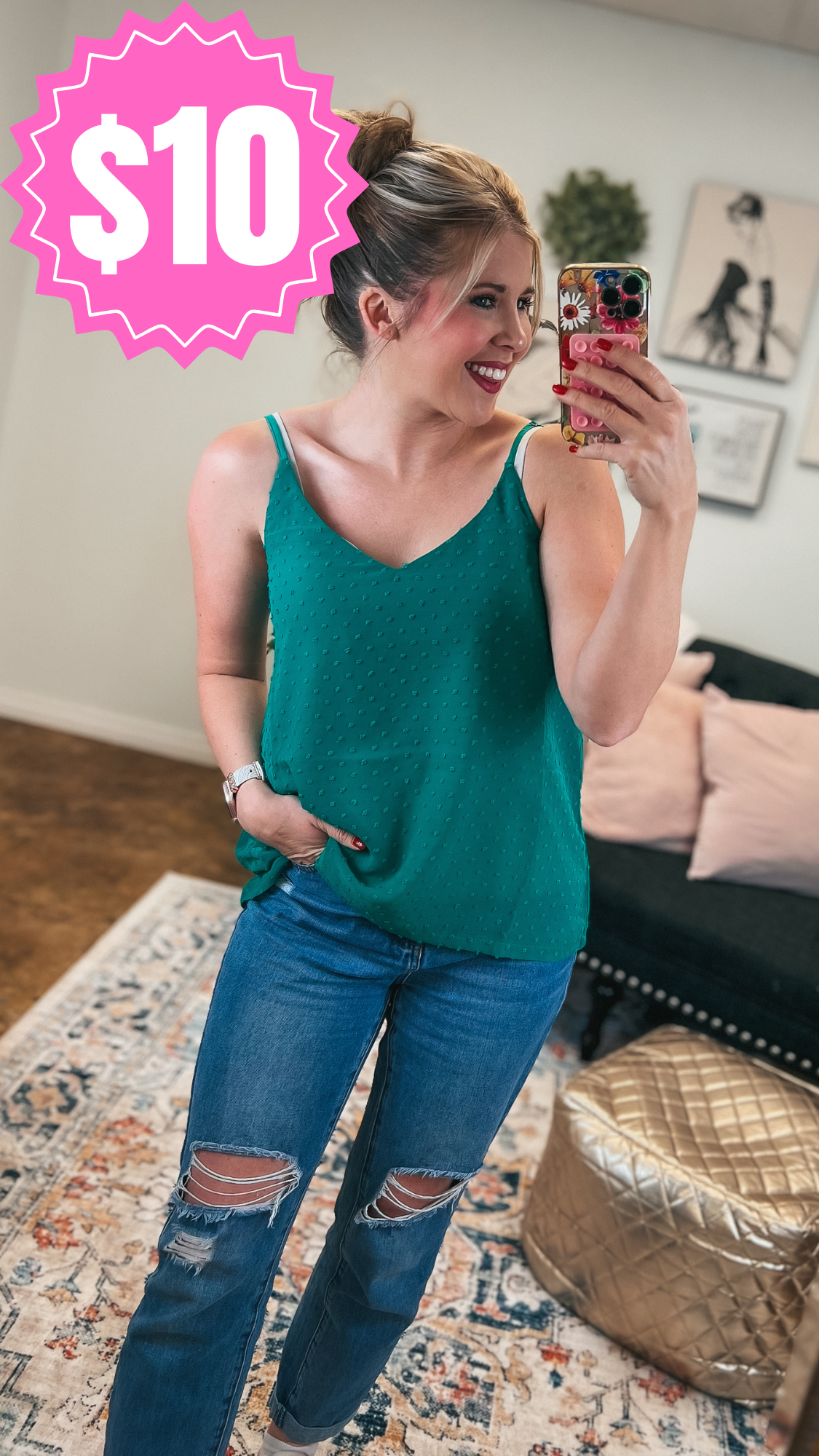 Eva Swiss Dot Tank Top: Green *SALE*