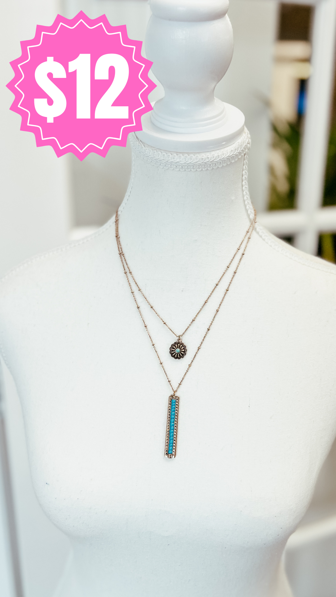 Beaded Pendant Double Necklace: Aqua *SALE*