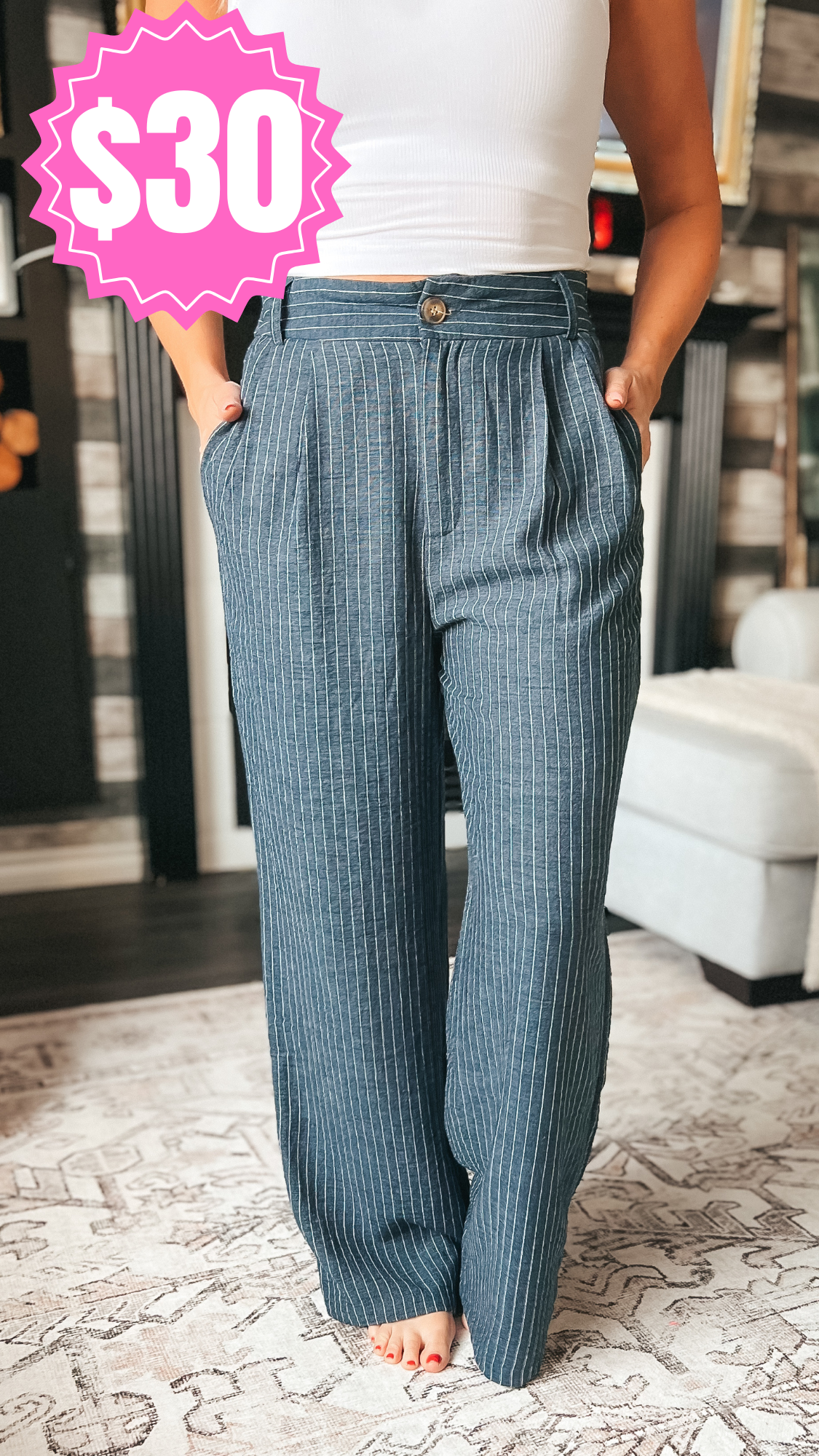 Gracy Pinstripe Dress Pants | Navy *SALE*