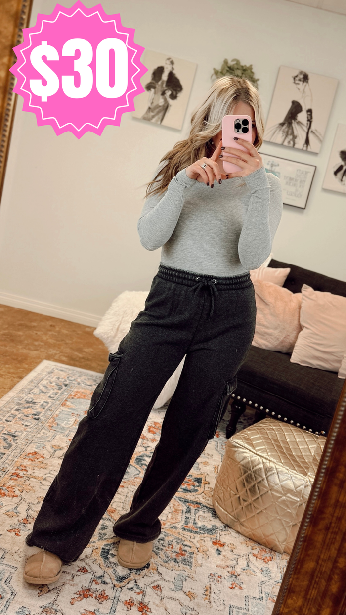 Harlow Wide Leg Cargo Jogging Pants | Charcoal *SALE*