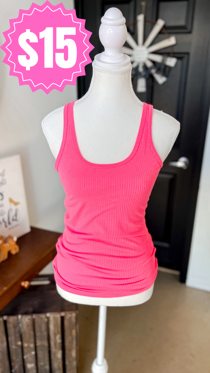 Rynlee Ribbed Tank Top: Neon Fuchsia