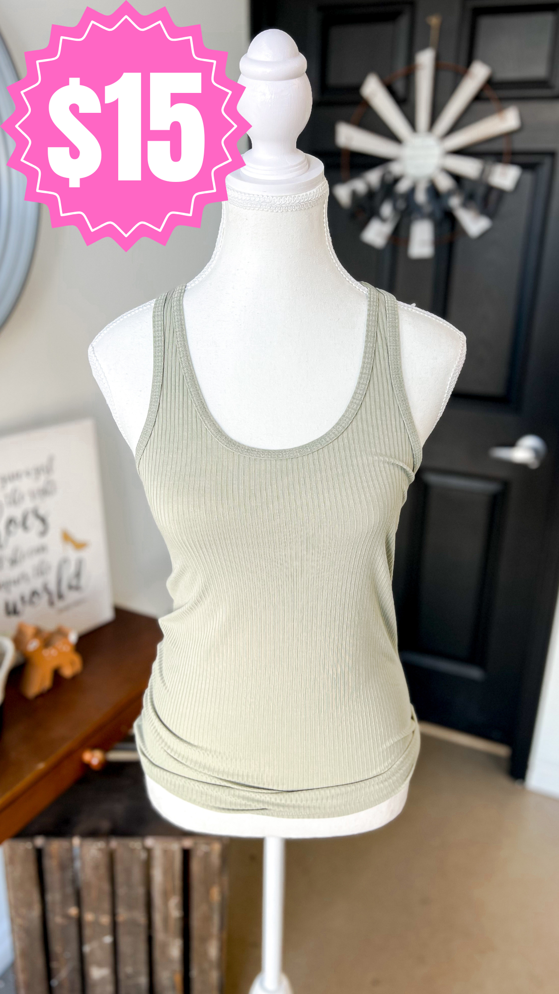 Rynlee Ribbed Tank Top: Sage