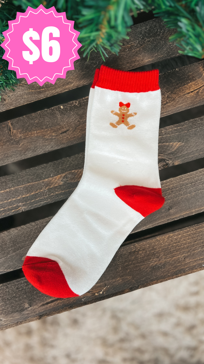 Gingerbread Ankle Socks: White *SALE*