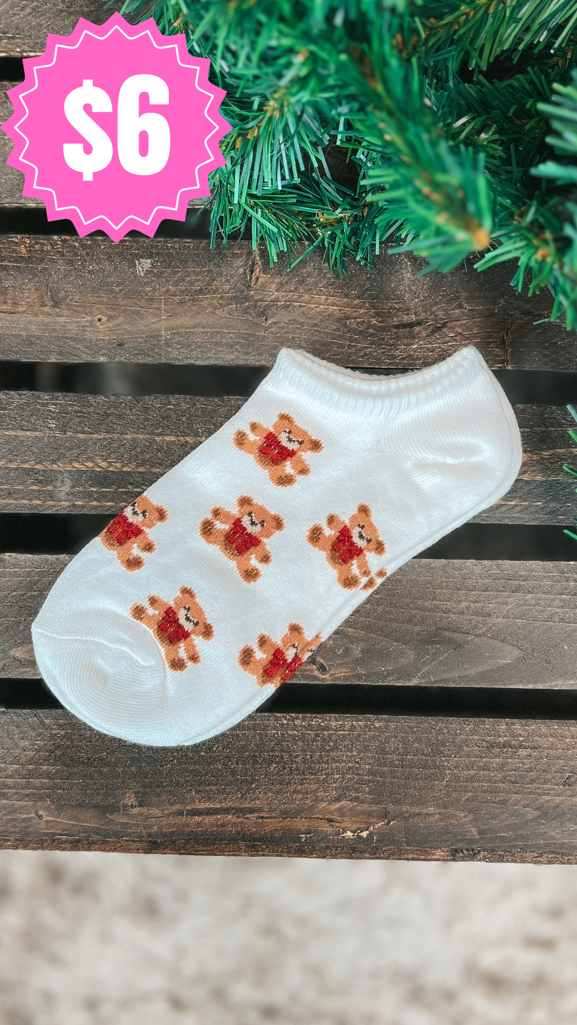 Teddy Bear Ankle Socks: White *SALE*