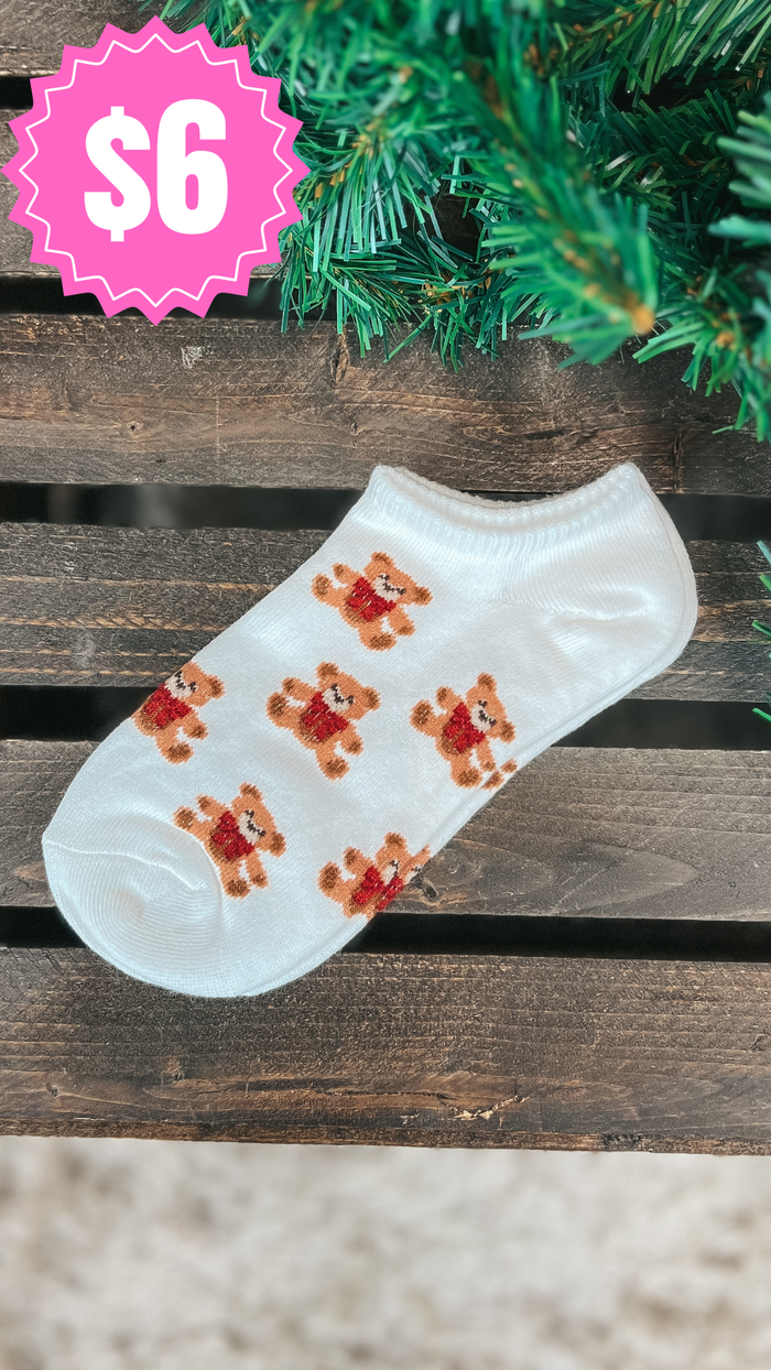 Teddy Bear Ankle Socks: White *SALE*