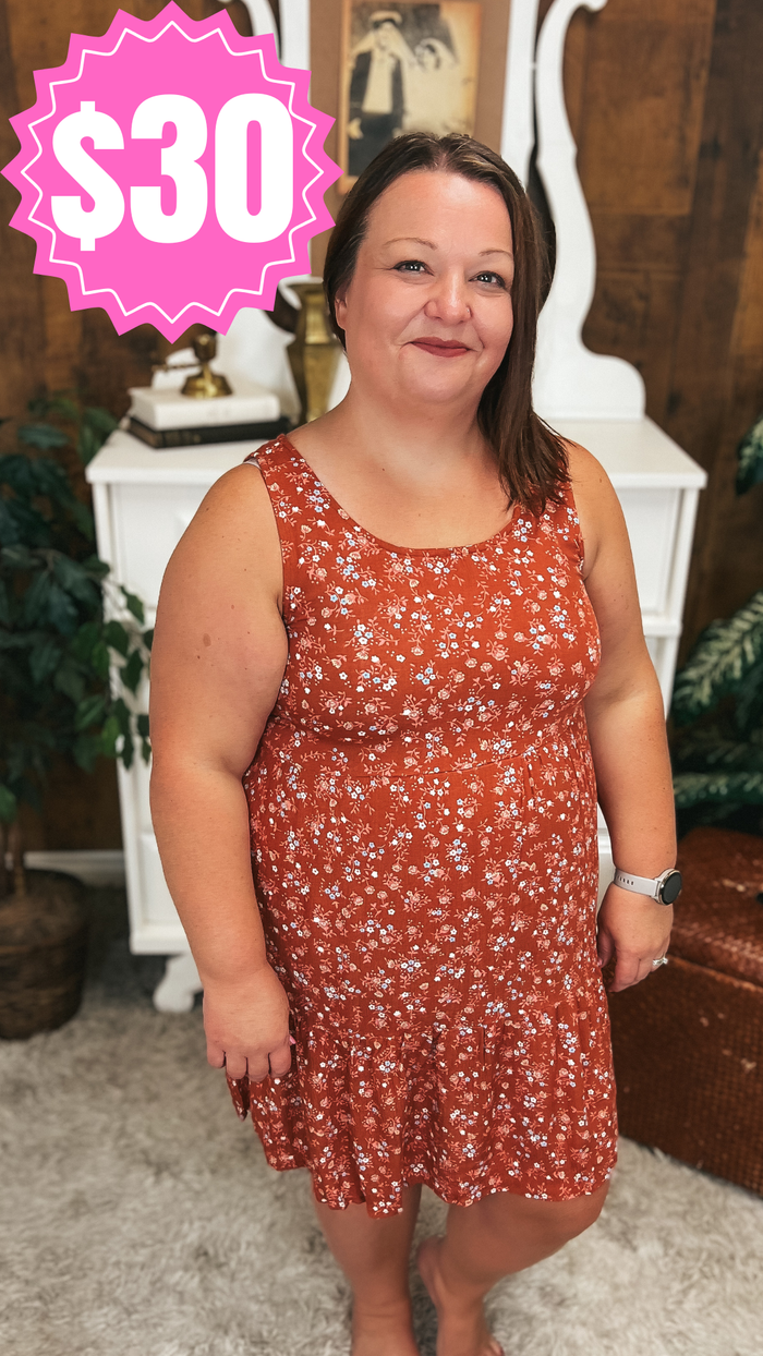 Claire Floral Dress: Rust *SALE*