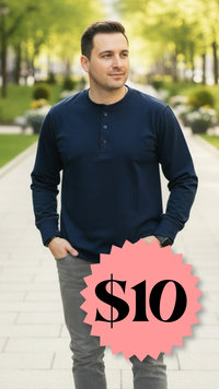 Michael Cotton Henley Long Sleeve: Navy *SALE*