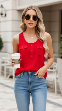 Coralee Pocket Tank: Light Red