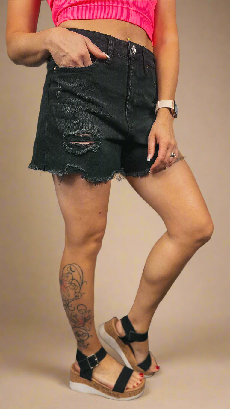 Lenny Denim Shorts: Black