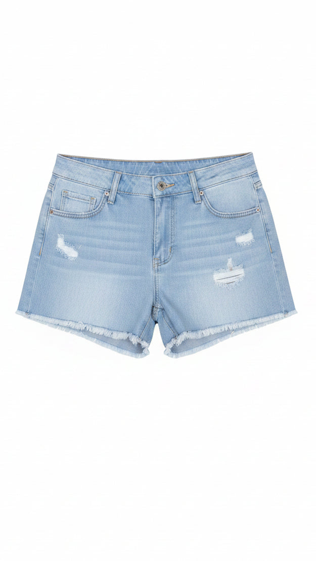 light wash stretch denim shorts