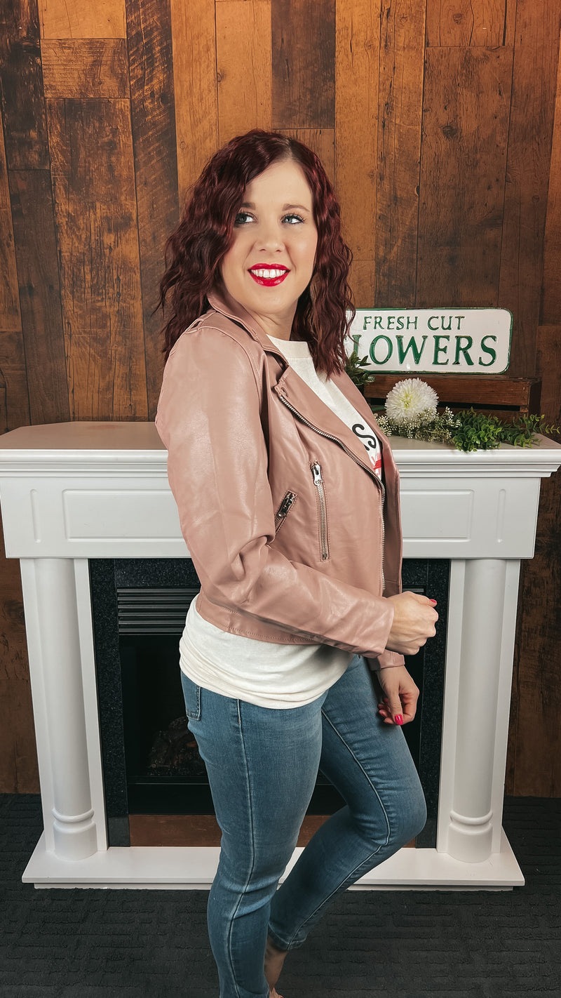MaKayla Vegan Leather Coat: Blush