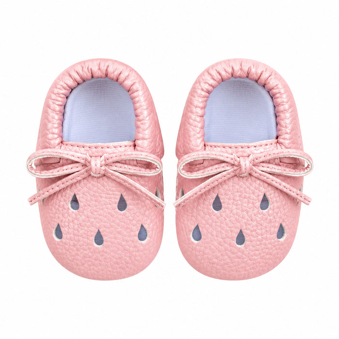 pink leather velcro baby shoes