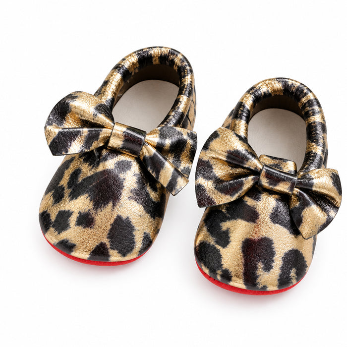 leopard leather velcro baby shoes