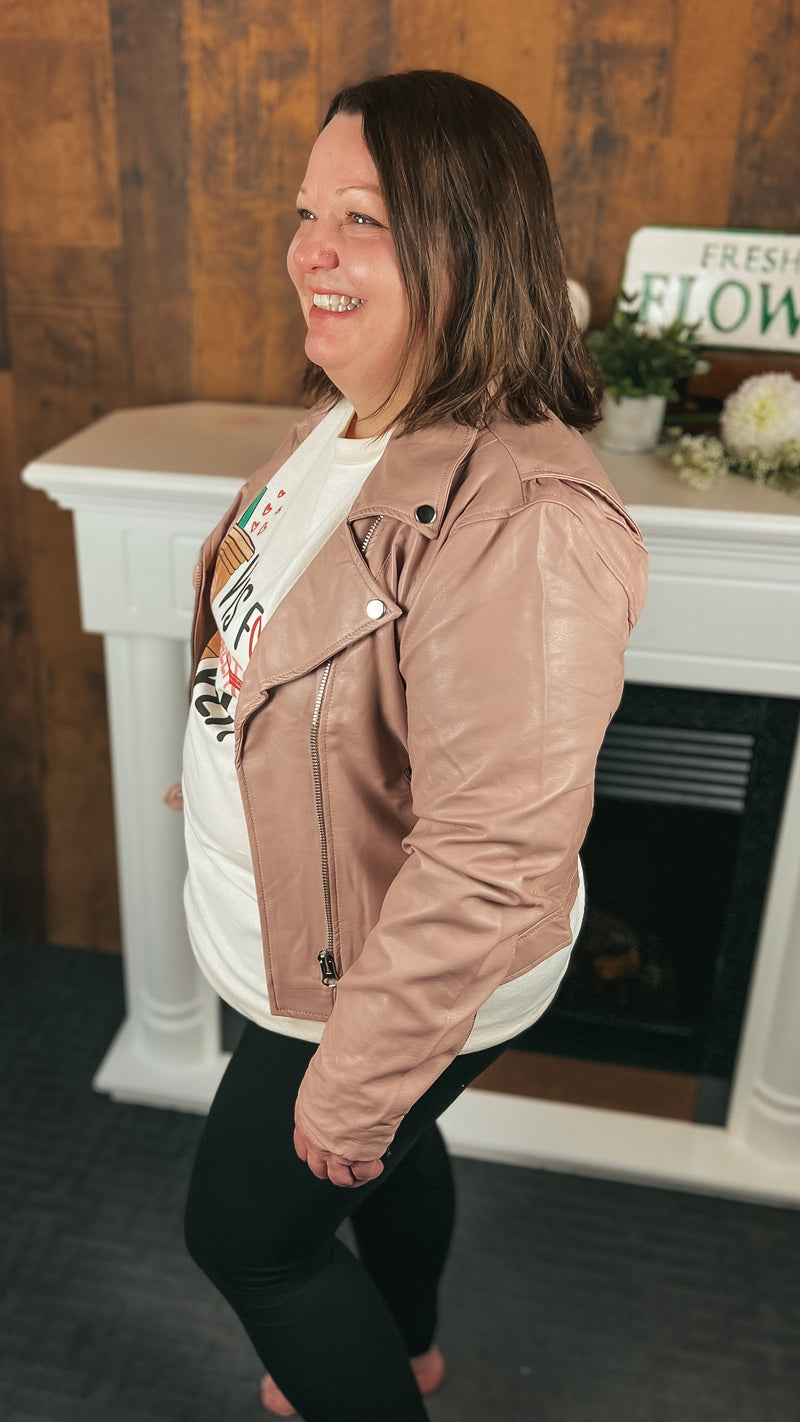 MaKayla Vegan Leather Coat: Blush